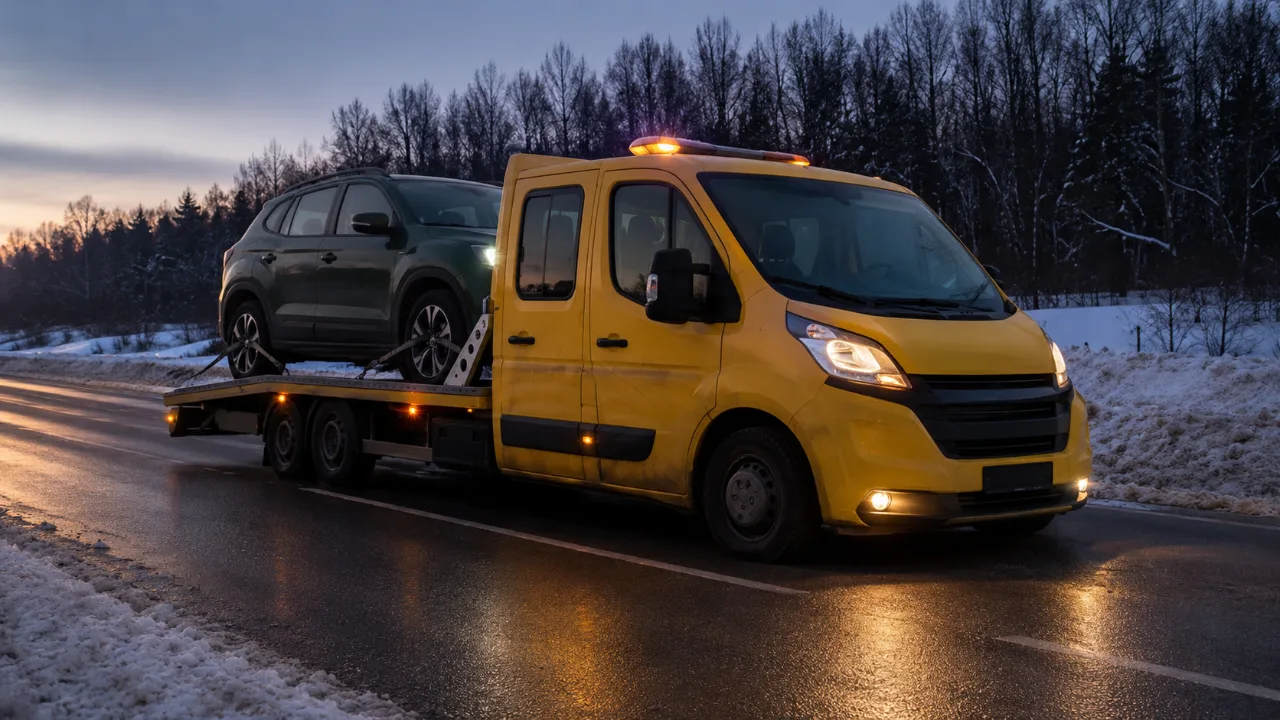 Pomoc drogowa nocą na poboczu – dowóz paliwa Ełk