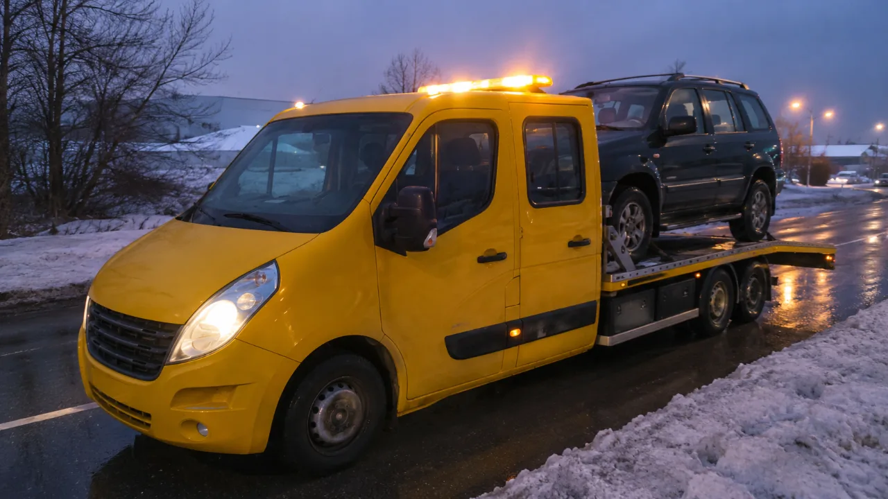 Nocna interwencja pomocy drogowej przy SUV-ie – Ełk