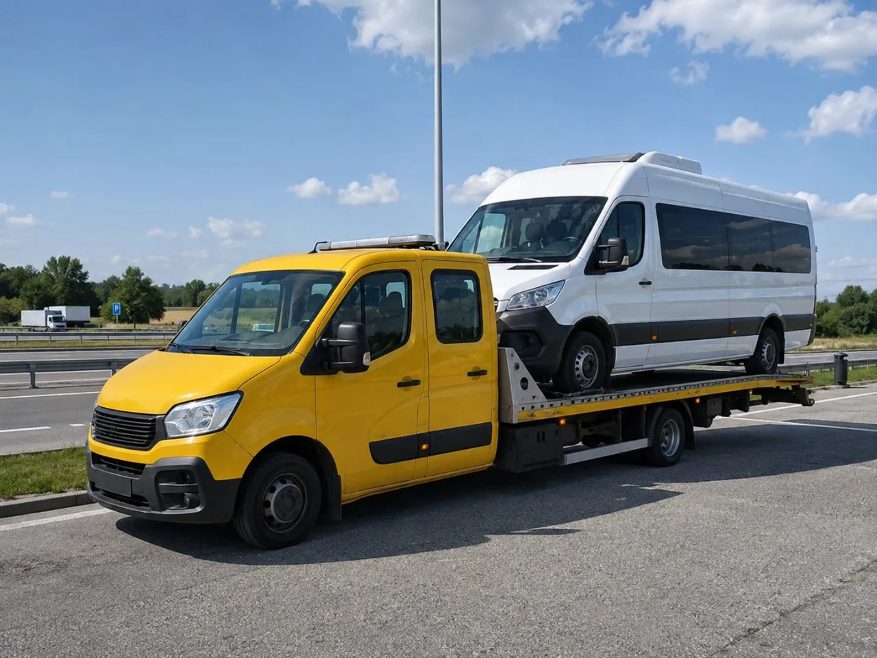 Bus osobowy na platformie autolawety – Ełk