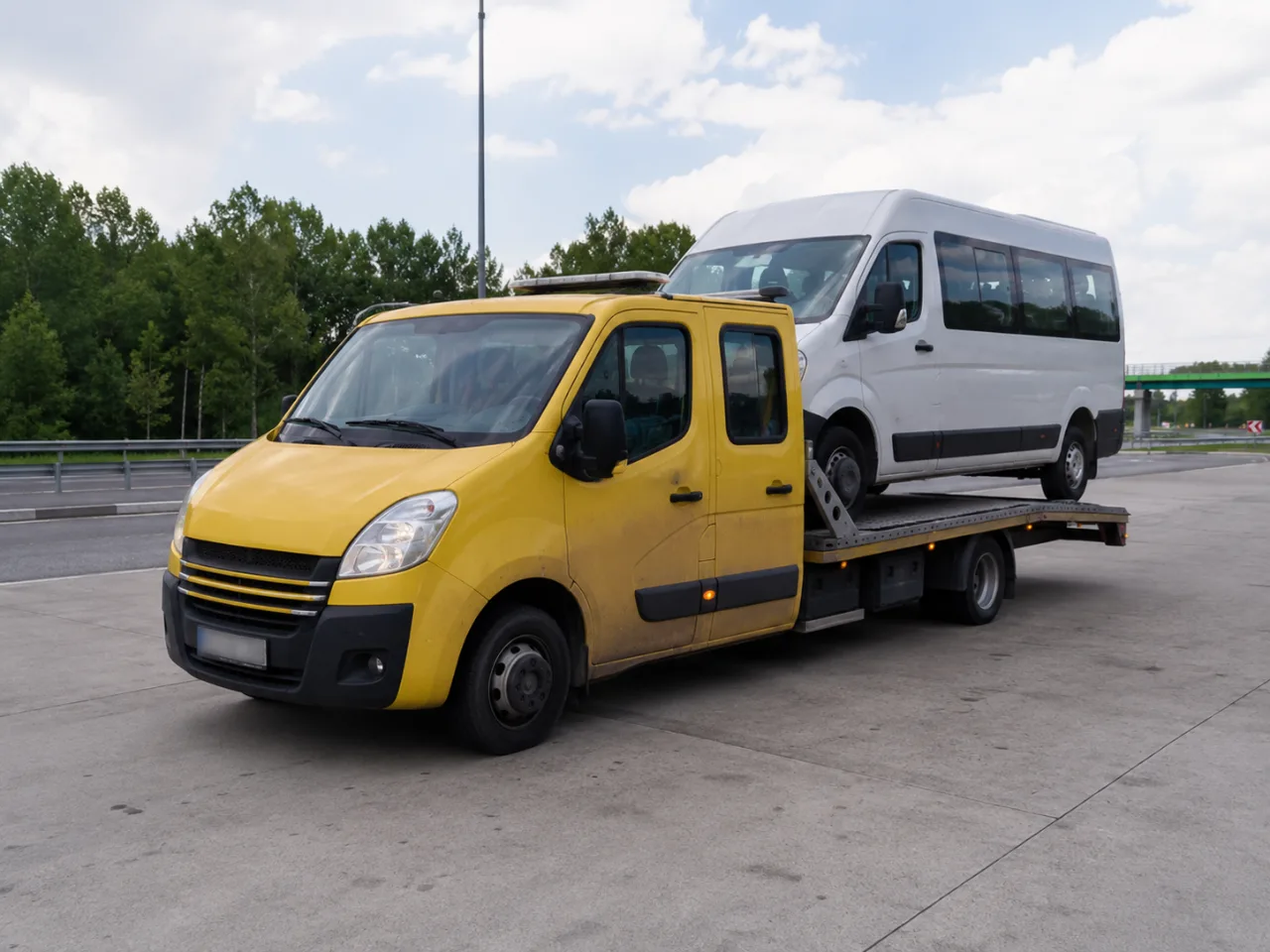 Minibus osobowy na lawecie – holowanie pojazdów dostawczych Ełk