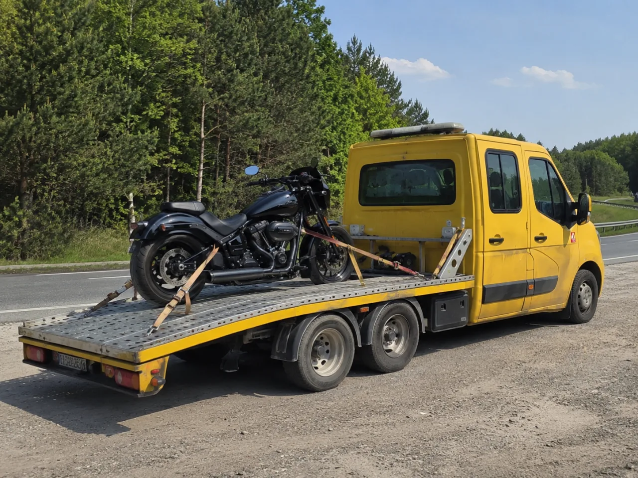 Transport motocykla na lawecie latem – LOLEK-HOL Ełk
