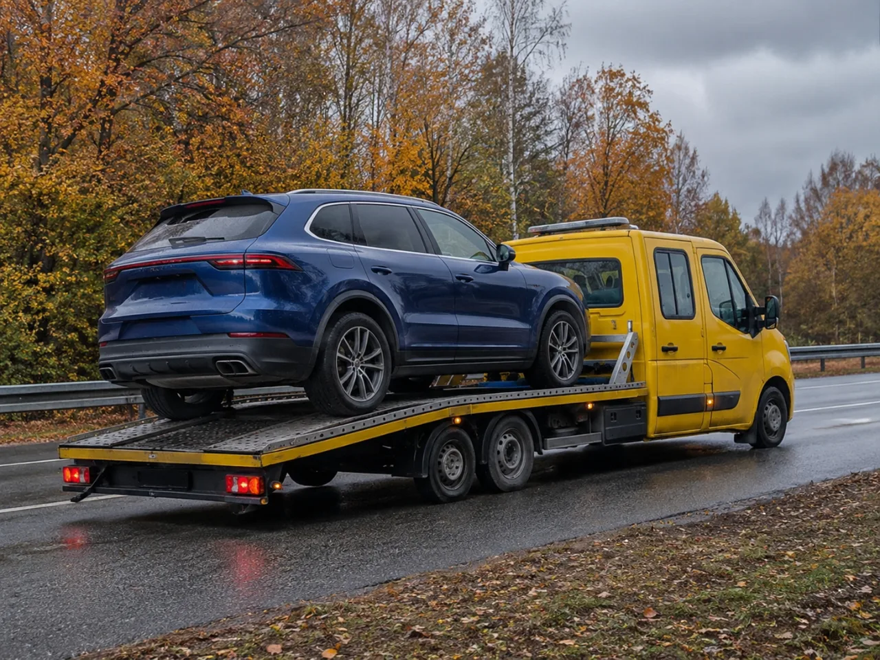 Transport niebieskiego SUV-a na lawecie – LOLEK-HOL Ełk